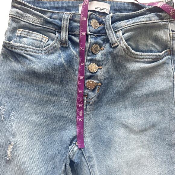 Vervet Skinny Jeans Women's Size 24 Blue Light wash distressed Button fly Grunge - Picture 7 of 15
